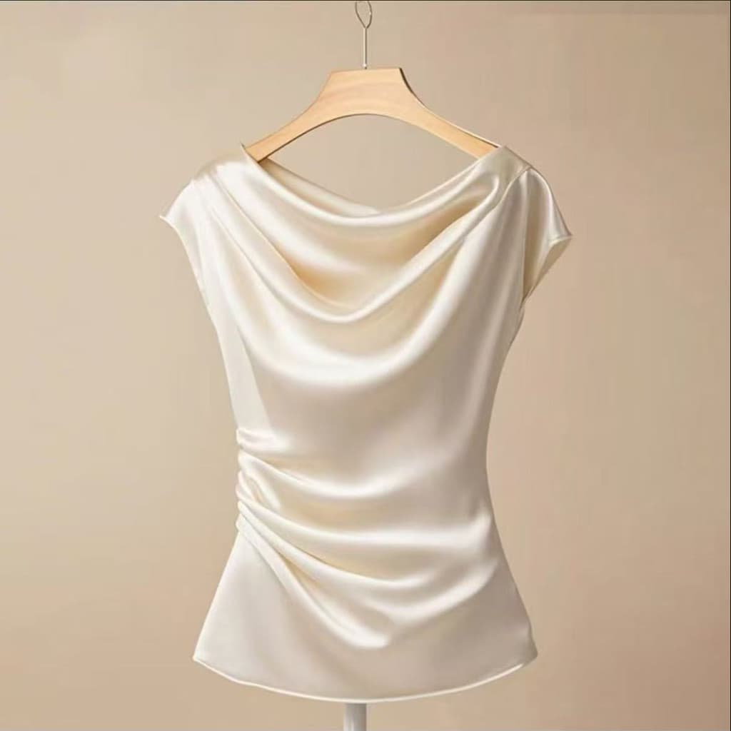 Camiseta branca de manga curta feminina solta imitação de acetato cetim camiseta Top All-Match temperamento vermelho ele