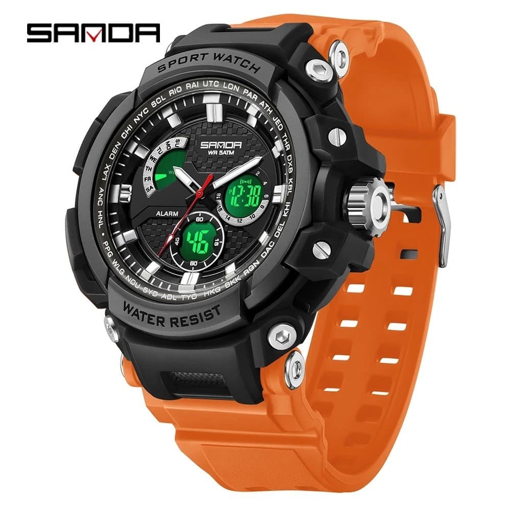SANDA 3388 Relógio Digital Esportivo 50M À Prova D'água Dual Display Relógios De Pulso Relogio Masculino