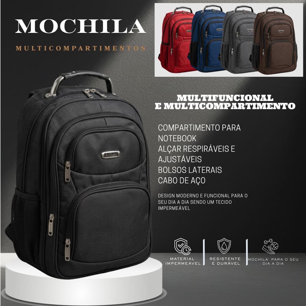Mochila multifuncional resistente e impermeável com cabo de aço e USB