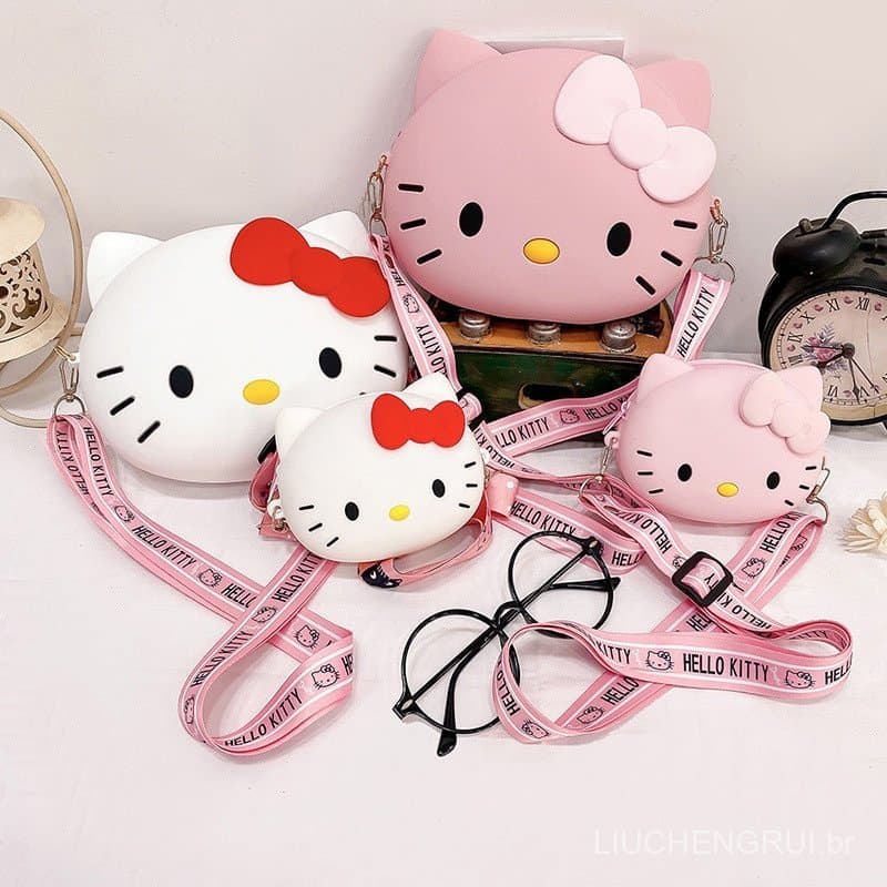 Bolsa de Silicone Hello Kitty para Pais e Filhos, Bolsas Transversais para Mulheres, Pequenas Bolsas de Moeda Fofas, Pre