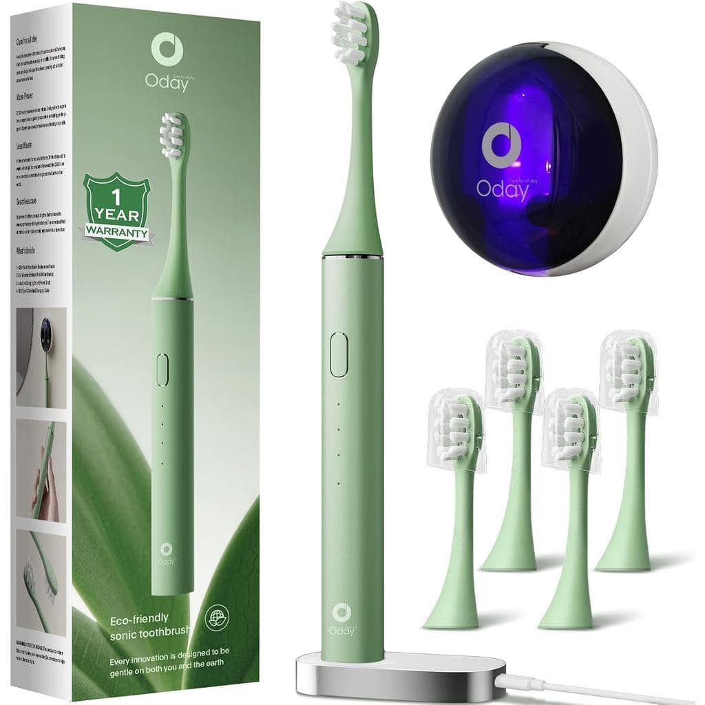 Escova de Dentes Elétrica Oday Sonic para Adultos com Suporte de Escova de Dentes UV para Montagem na Parede e 4 Cabeças