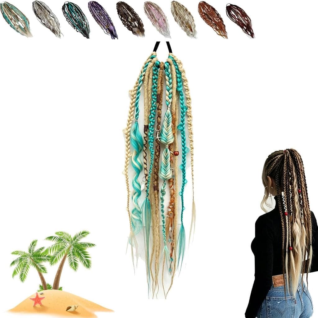 SaltySoulElasticDreadPonytail, Extensão de Cabelo Dreadlock Instantânea com Miçangas, Fixação Fácil de Dreadlock em Um M