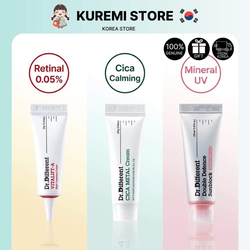 Dr.Different Melhor Kit De Teste Retinal Cream Cica Metal Protetor Solar Conjunto De Cuidados Para A Pele Viagem