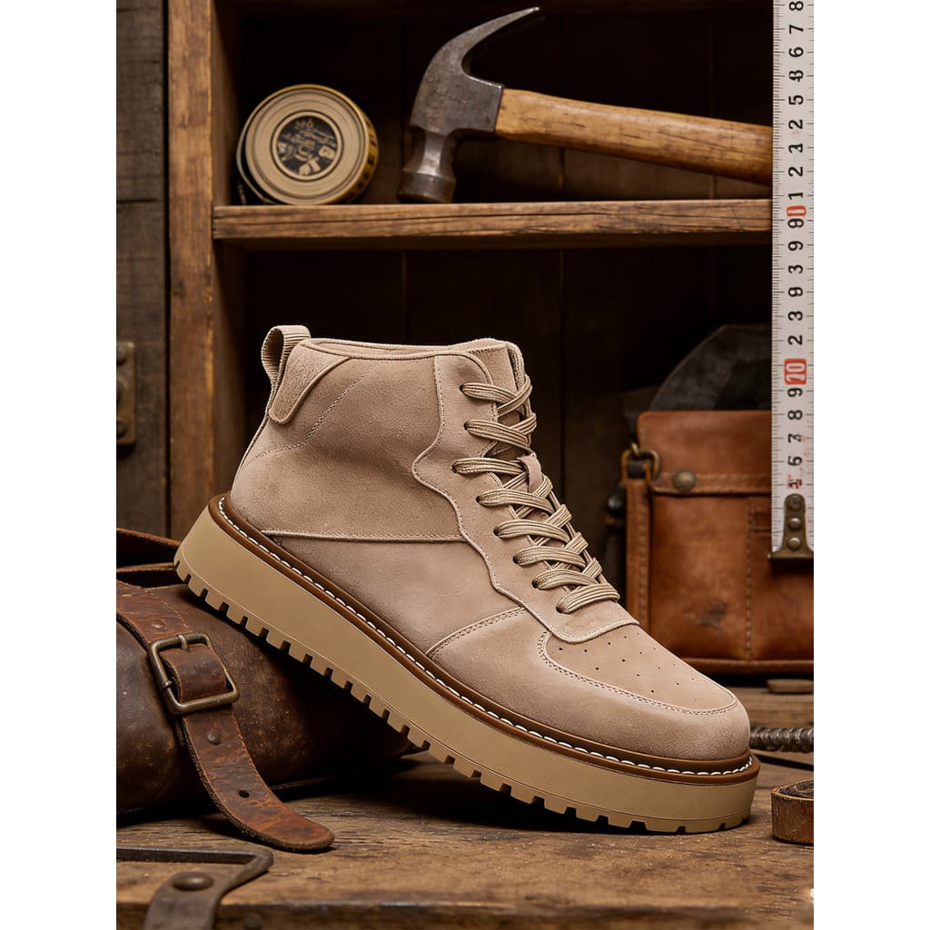 Botas masculinas High-End sentimento 2026 novo estilo de sola grossa couro genuíno botas masculinas Retro americano bota