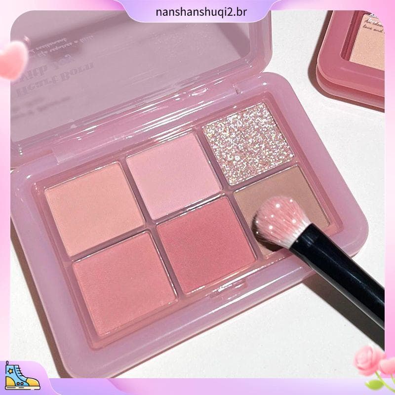 Baixo saturado pequeno pó congelado seis cores sombra ébano rosa paleta contas terra brilho terra cor Blush alto brilho