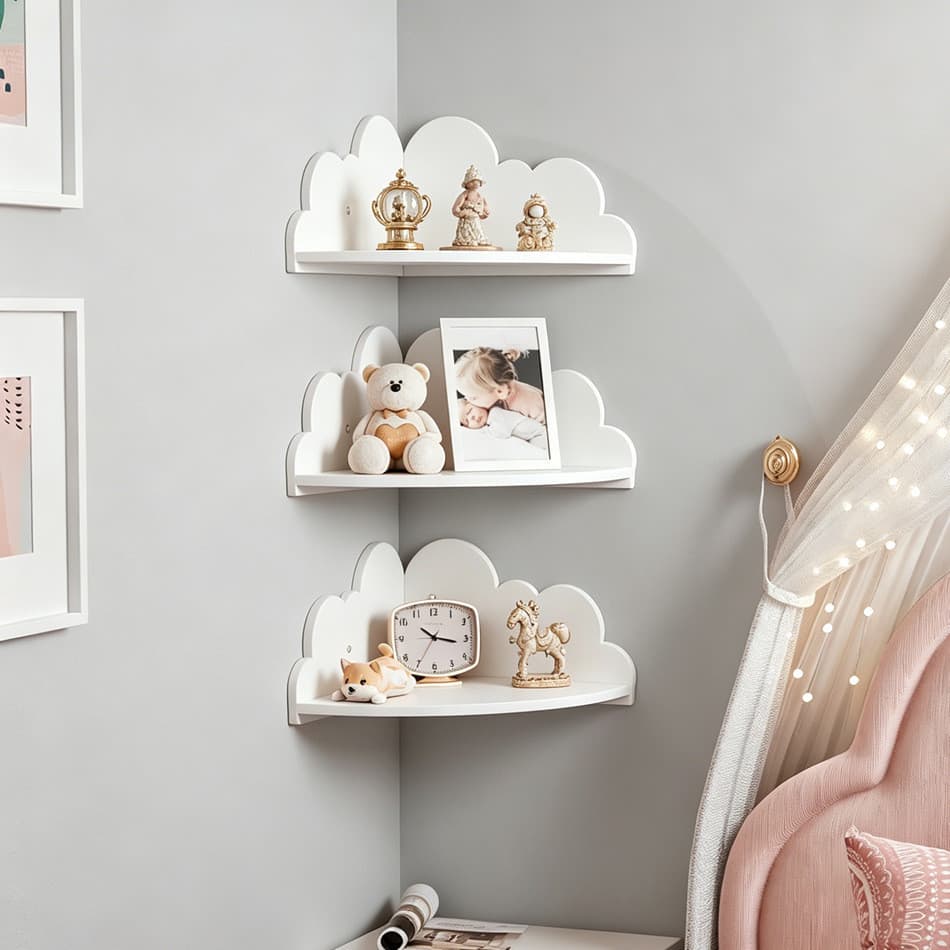 Prateleira De Armazenamento Montada Na Parede Em Forma De Nuvem , Guarda-Roupa De Madeira , rack De Decoração De Quarto