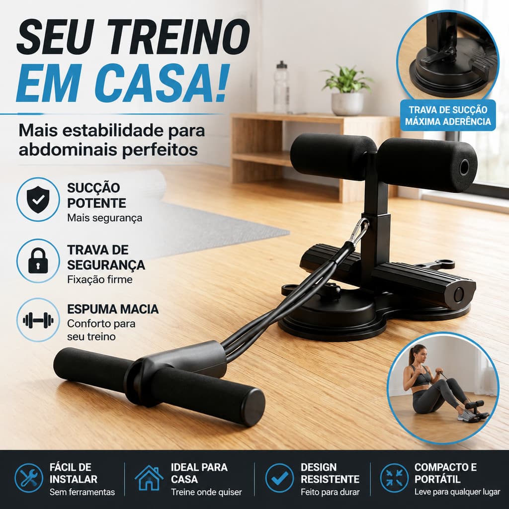 Aparelho Auxiliar para Abdominais Ventosa Forte Dispositivo Pé Fixo Fitness Unissex Para Treino Residencial Em Casa