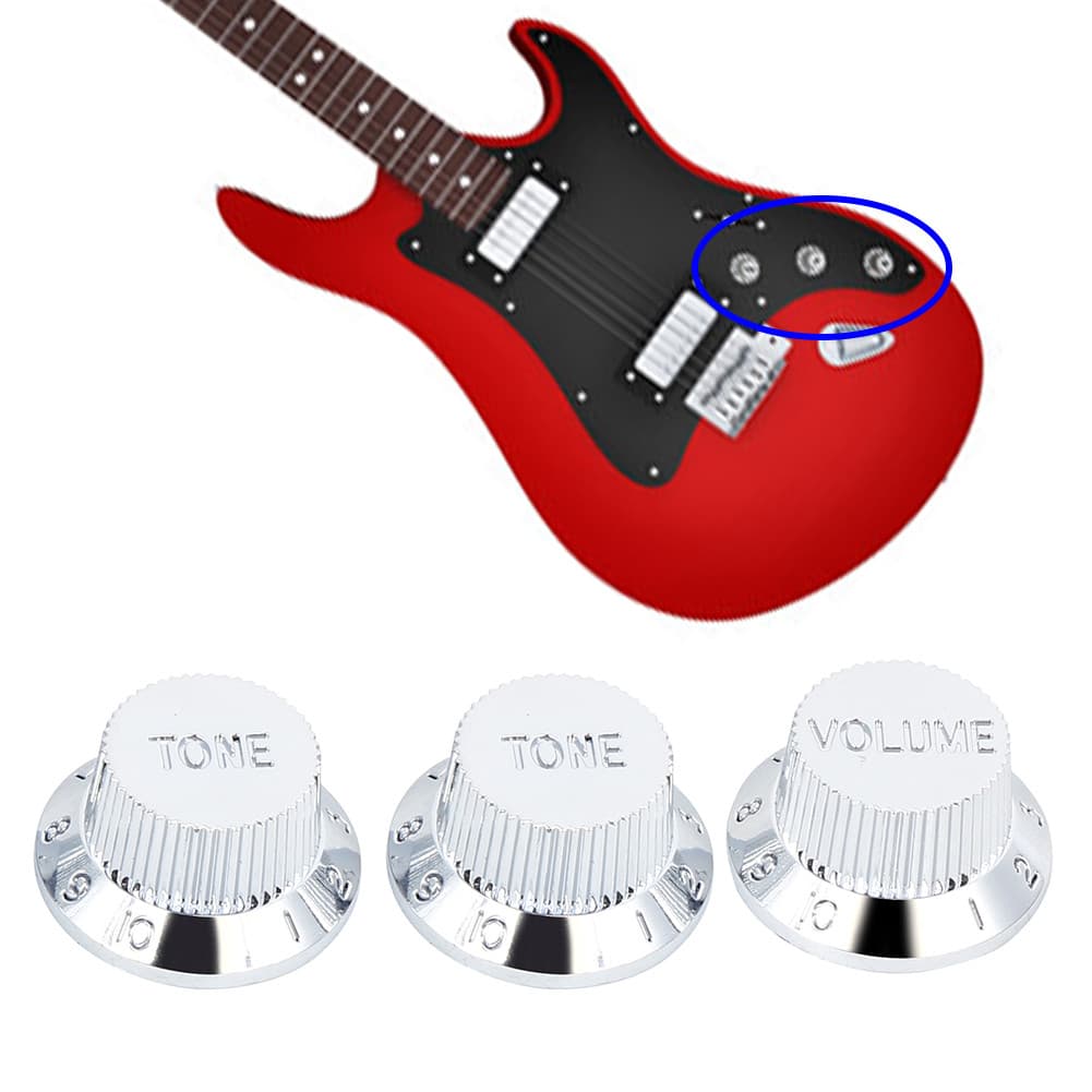 3 pçs botão do potenciômetro da guitarra tampa botões de tom de volume prata para guitarras elétricas