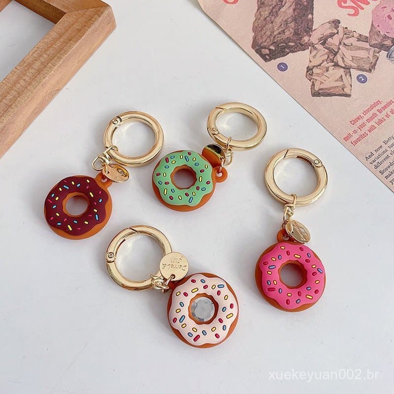 Capa Protetora de Silicone Macio para AirTag com Chaveiro Anti-Perda Localizador de Donut Fofo