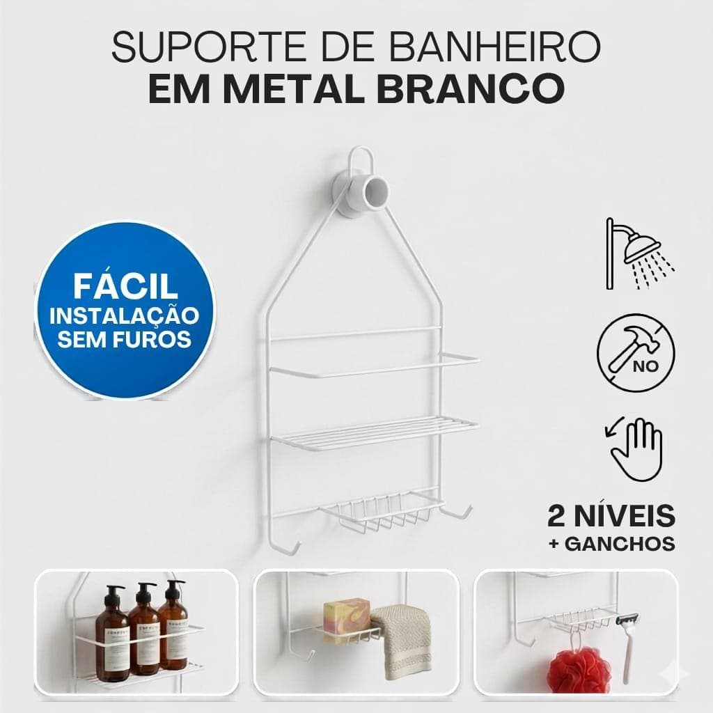 Suporte Organizador De Metal Para Banheiro Porta Shampoo Sabonete 2 Andares Suspenso