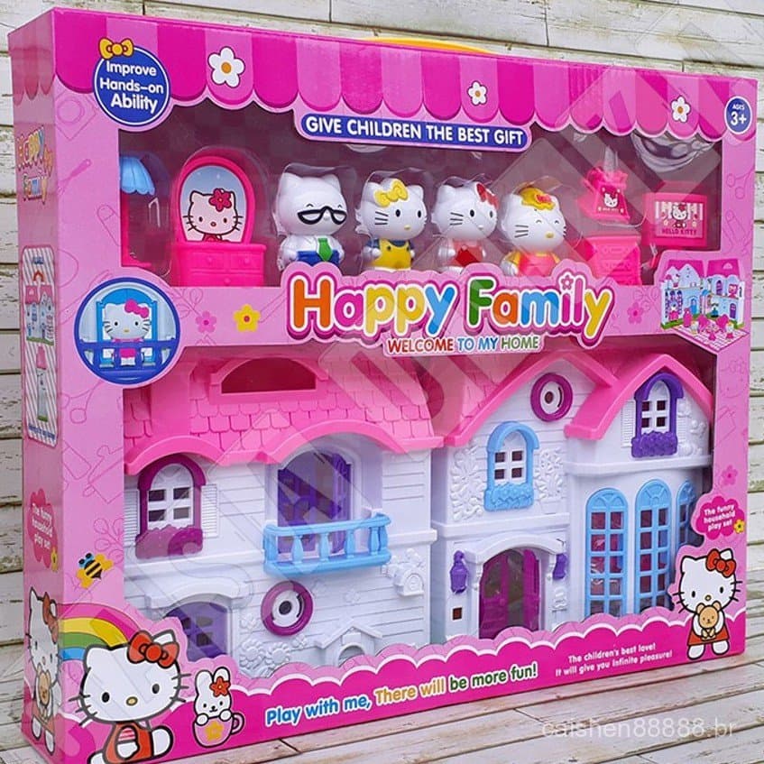[Pronta Entrega] Conjunto de Casa da Família Feliz de Desenho Animado Hello Kitty & Frozen OPQJ