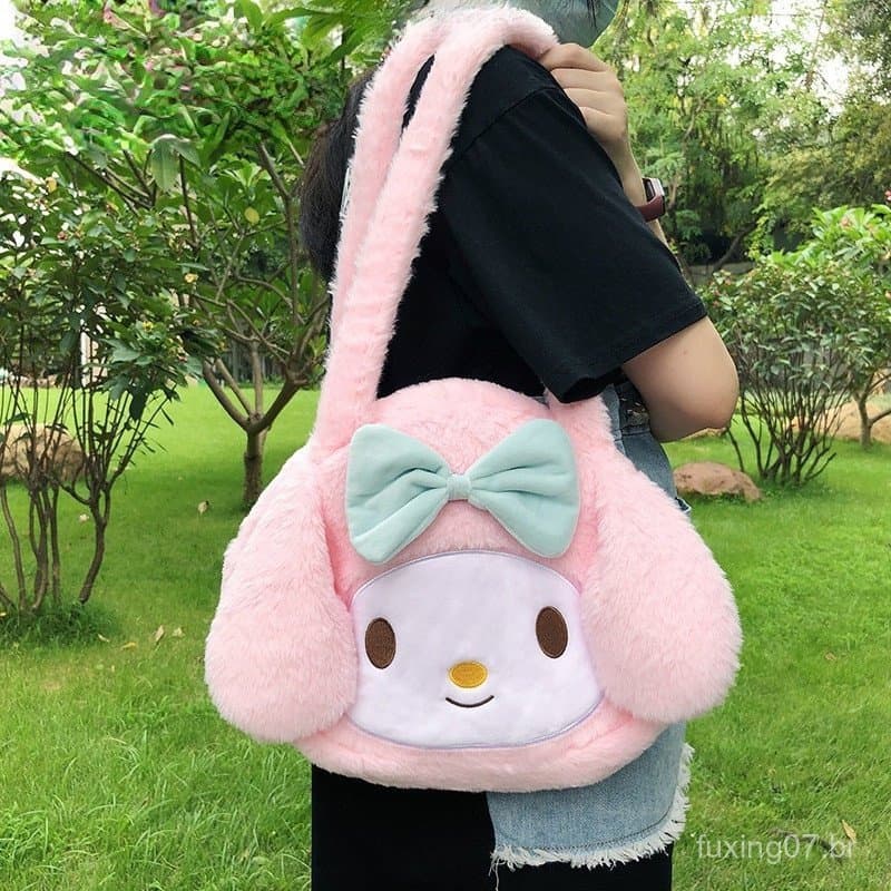 Bolsa de Pelúcia Pequena Feminina Kawaii Sanrio Cinnamoroll My Melody Kuromi Pom Purin Redo [Chuva]