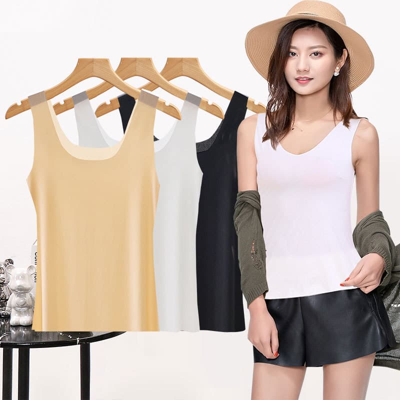 Top feminino de seda gelada sem costura, ultra-fino e multifuncional, camisola solta sem mangas, disponível em tamanhos