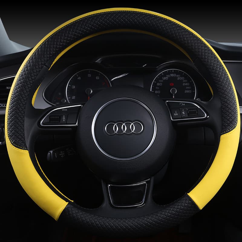 Acessórios do carro capa de aperto moda costura dos desenhos animados disponíveis capa de aperto do volante de couro mul