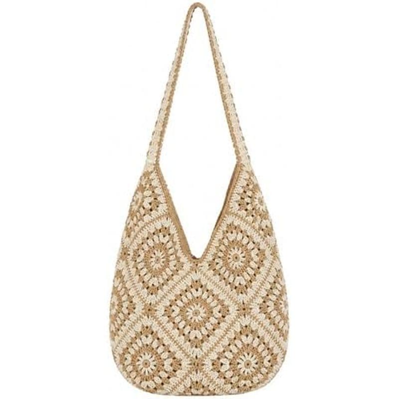 Sacola De Crochê Para Mulheres , Bolsa De Ombro Tecida Com Padrão Floral Boêmio Casual Viagens & amp ; Uso Diário