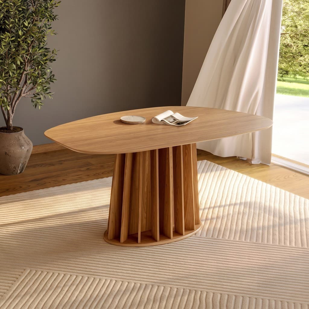 Mesa de Jantar Orgânica 160cm com Base Ripada - Freijó