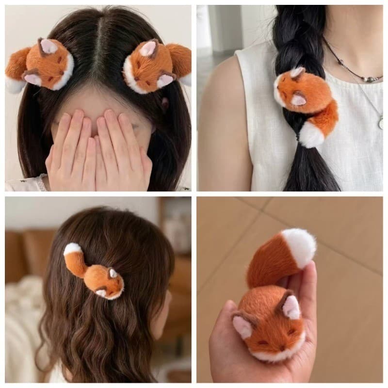 Bonito Pelúcia Pequena Raposa Grampo De Cabelo Para Meninas Franja Clipe Lateral Acessório Vermelha