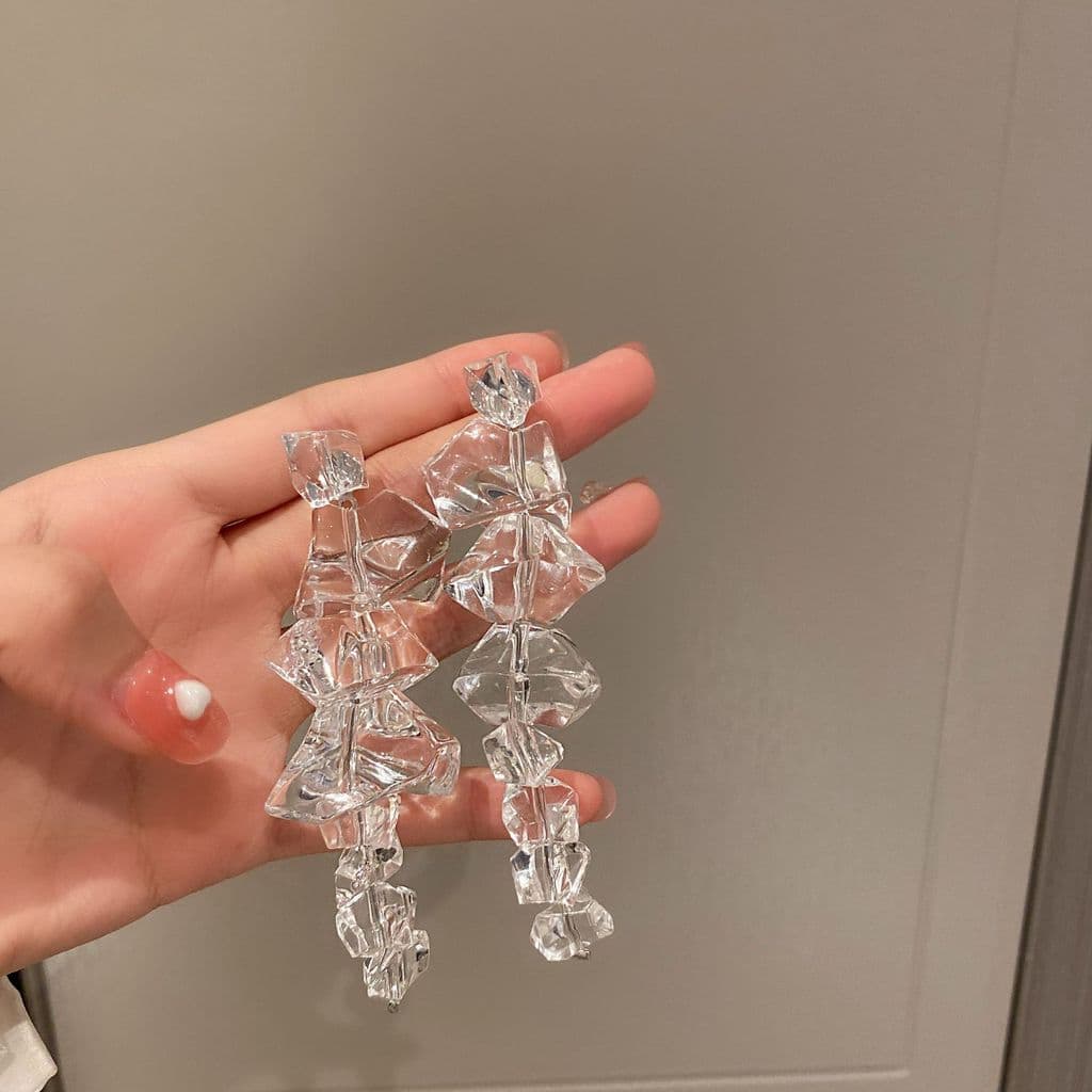 Brincos Pendentes Vintage em Prata S925 com Design de Cubo de Gelo JY15
