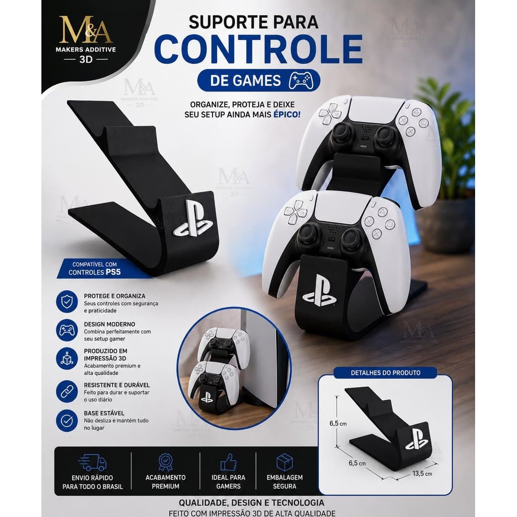 Suporte Controle Ps5 Duplo Dualsense Apoio Setup Gamer suporte organizador de controle games