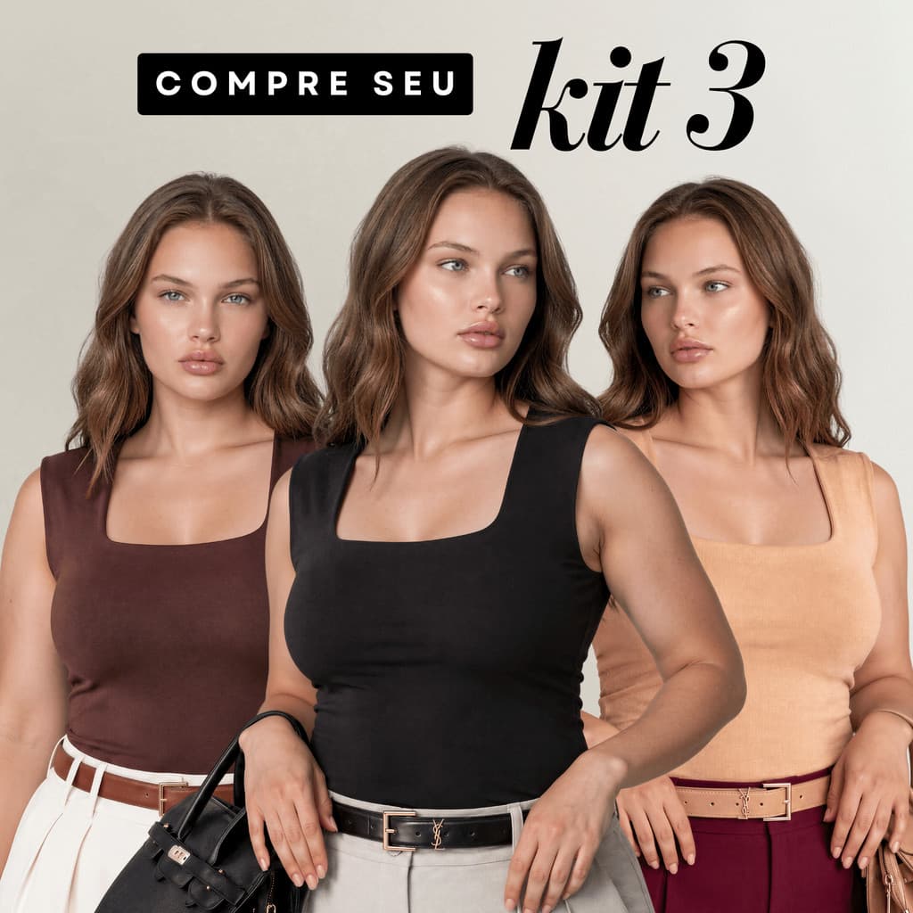 Kit 3 Blusas Regata Feminina Plus Size Decote Quadrado Elegante Básica Casual