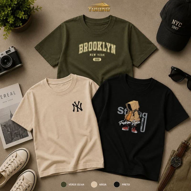 Kit 5 Camisetas Infantil Menino 100% Algodão Roupa Básica Confortável