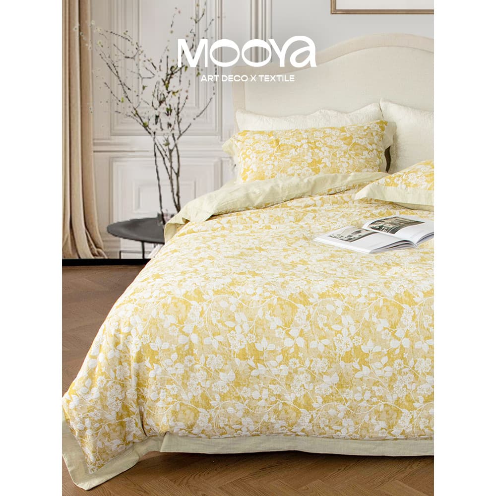 MOOYA Madeleine Francês Amarelo Terno de Quatro Peças Premium 60S Xinjiang Algodão de Lã Longa Luz Luxo Classe A Nude Ro