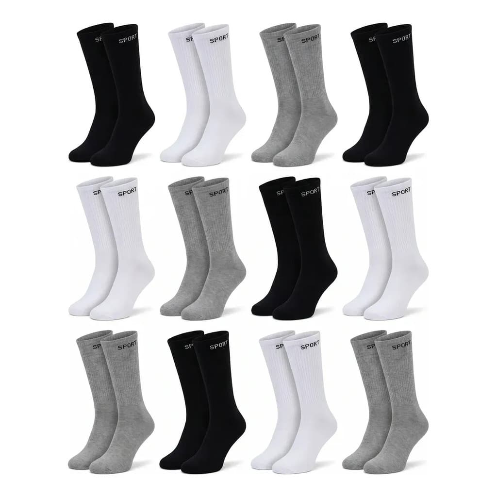 Kit 12 Pares Meias Cano Alto Lisas Sport Esportivas Algodão Academia Esportes