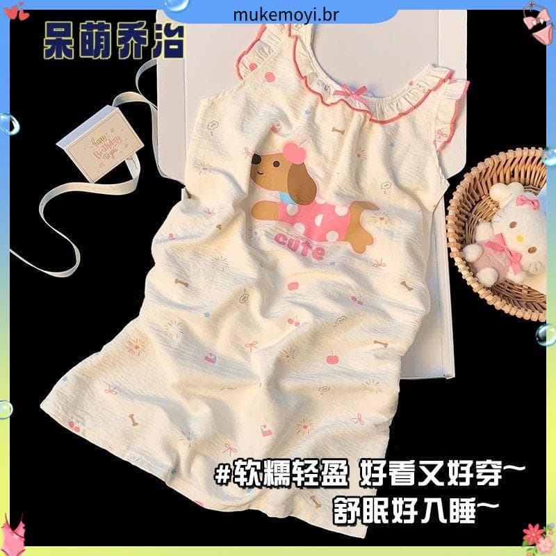 2025 verão novo estilo crianças estilingue camisola estilo fino pijamas nuvem algodão meninas doce princesa meninas roup