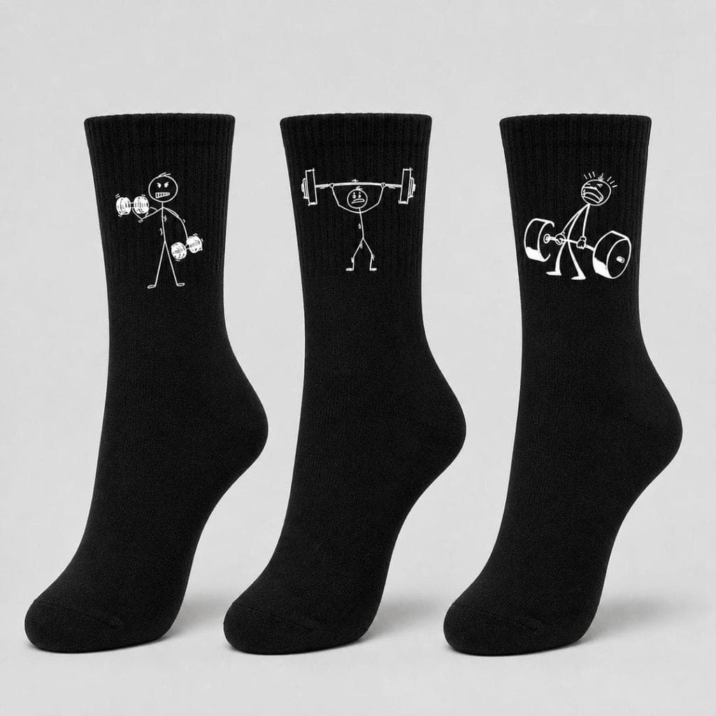 Kit de 3 Pares de Meias Maromba Boneco Magrinho Cano Alto Algodão Pretas Unissex Antiderrapante Treino