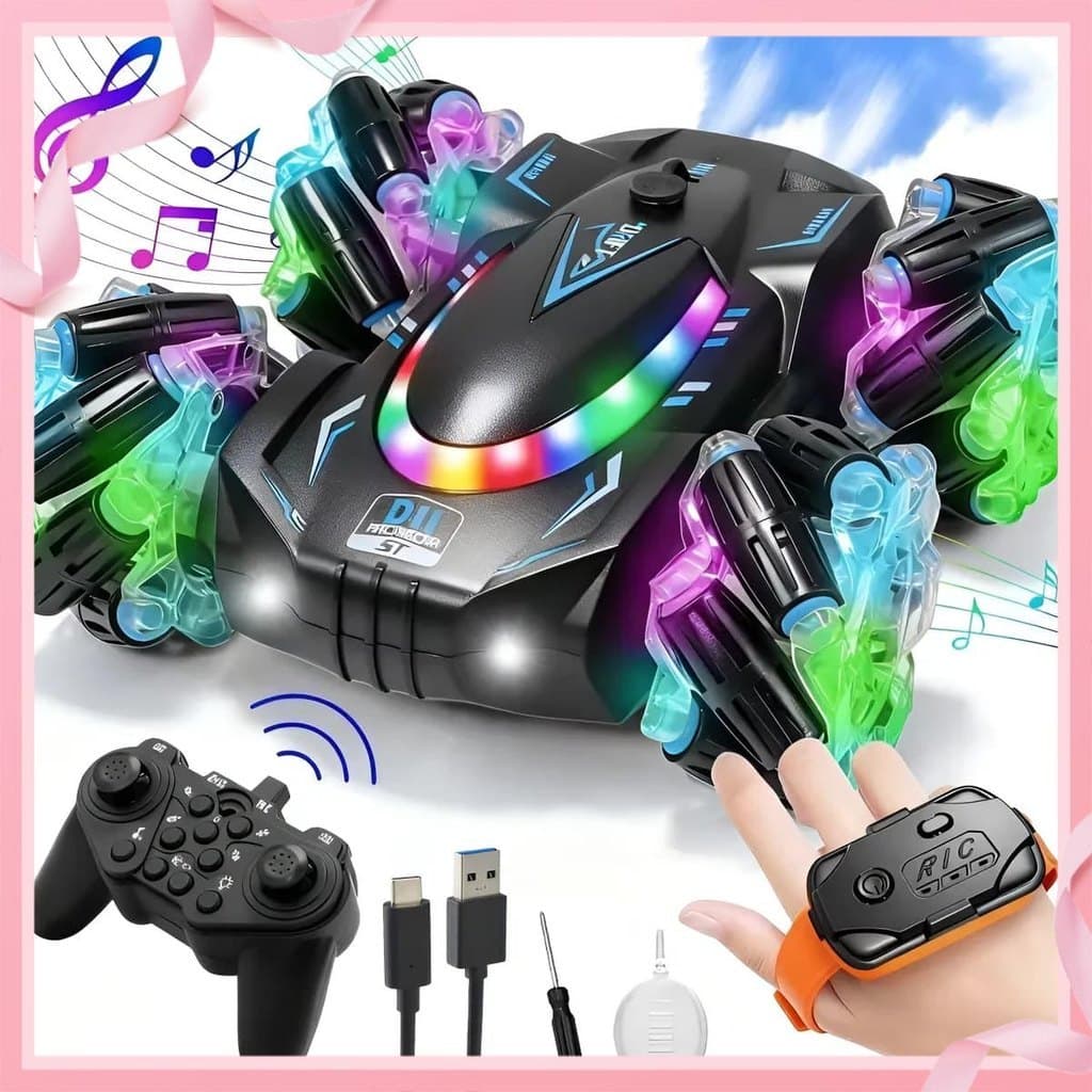 Carrinho De Controle Remoto Acrobatico 360 Graus Pirueta Carro Maluco Off-road 4x4 Stunt Car Com Luz Led