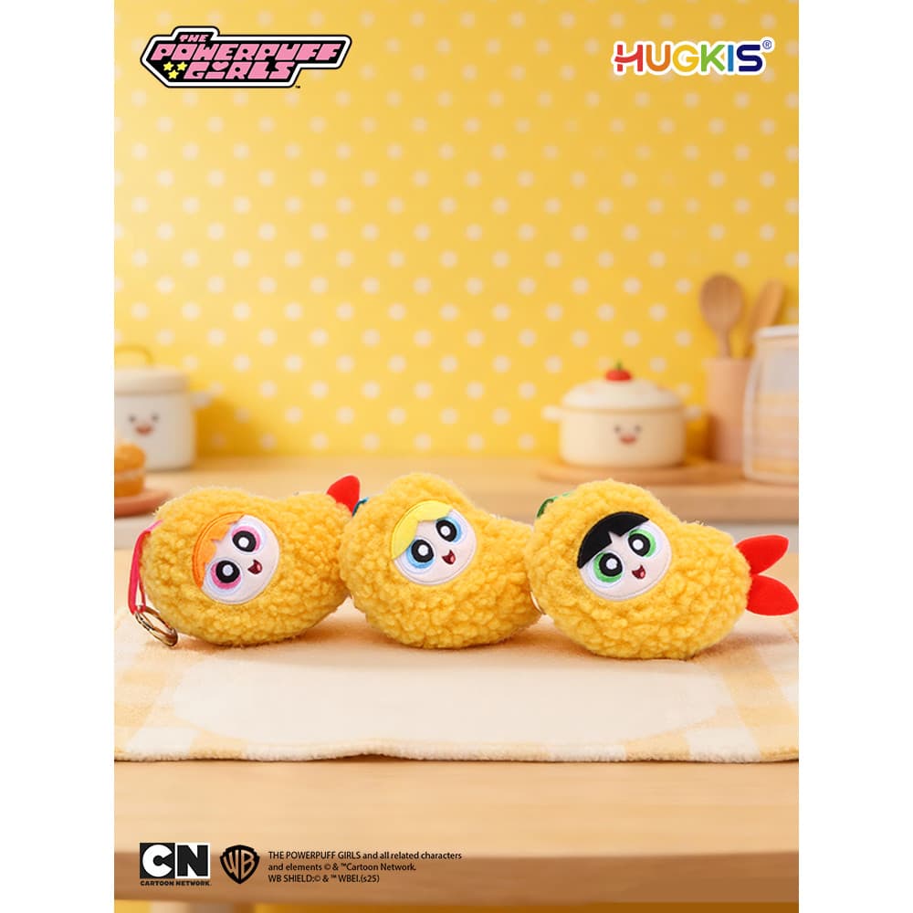 HUGKIS Powerpuff Girls Tempura Camarão Frito Pingente de Pelúcia Bolsa Fofa Pingente Chaveiro Presente de Aniversário