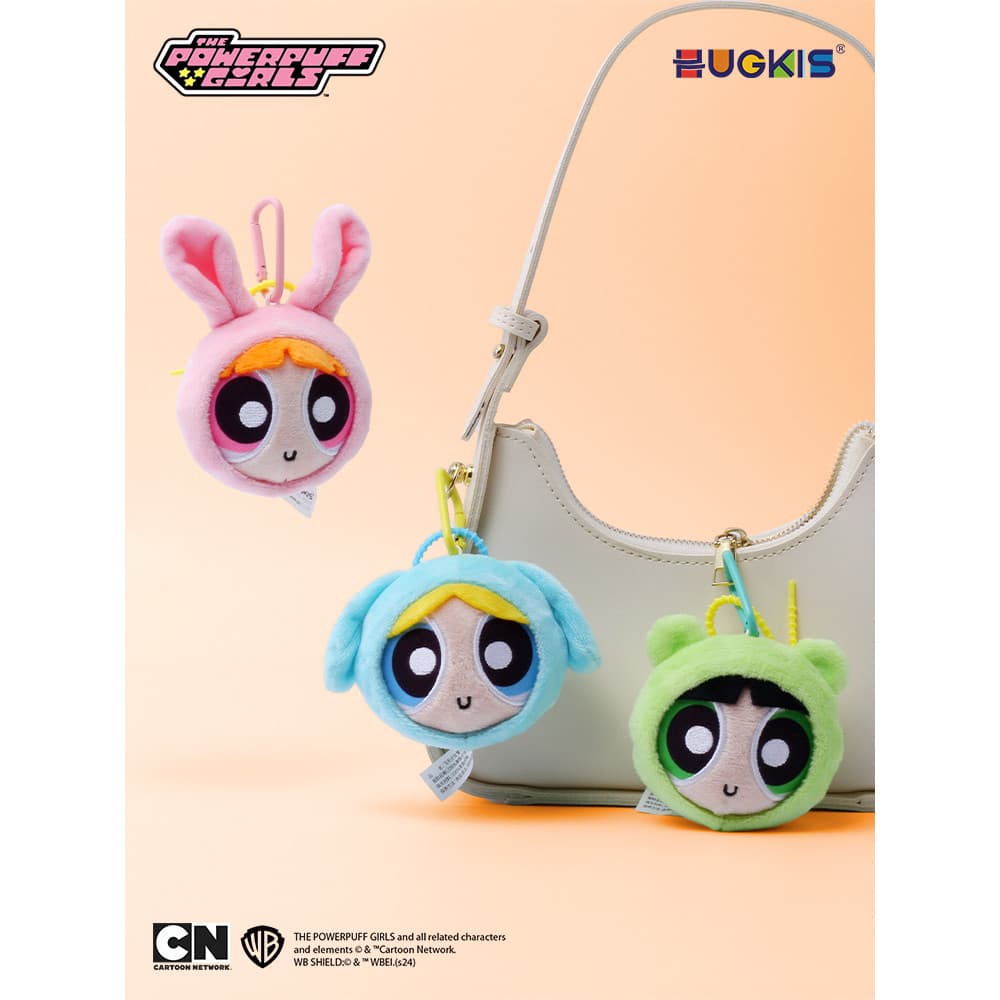 HUGKIS Powerpuff Girls Pingente de pelúcia Bolha Chaveiro de pelúcia Mochila Pingente Boneca fofa Boneca pequena