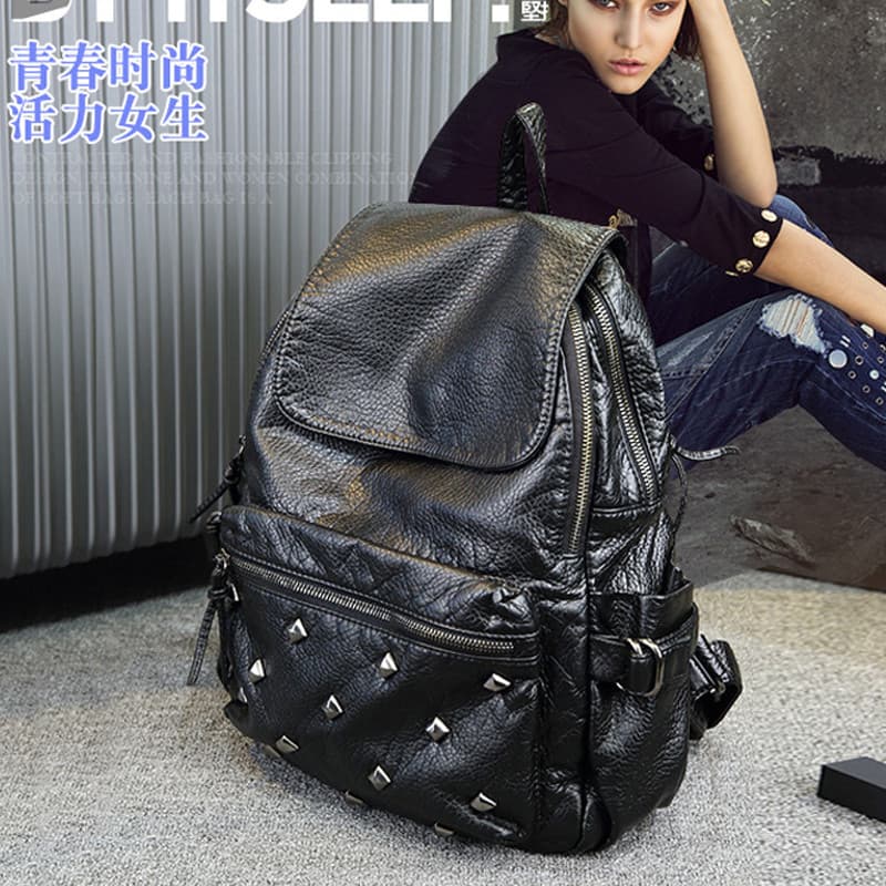 Mochila de couro genuíno feminina 2026 novo estilo versão coreana moda moderna All-Match salgueiro grampo bolsa escolar
