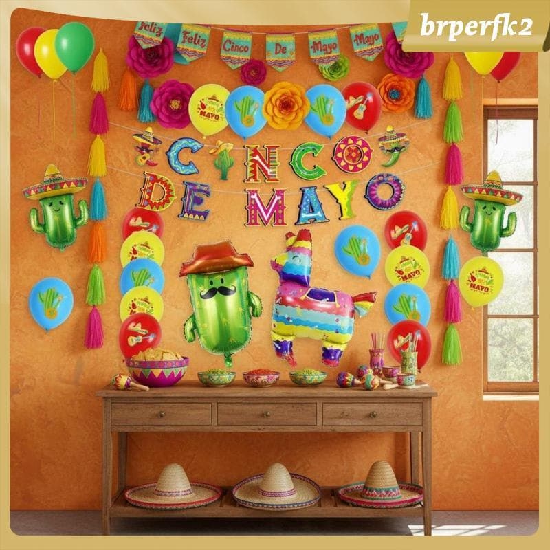 [Brperfk2] Conjunto De Decoração De Festa Quinto De Mayo Fácil De Montar Fiesta Tema Balão E Banner Kit Colorido