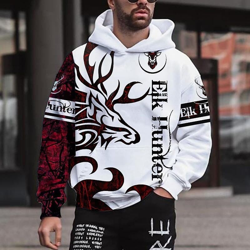 Moletom 3D com estampa de animais, padrão totem, camisa casual de manga comprida oversized, design retrô simples para ho