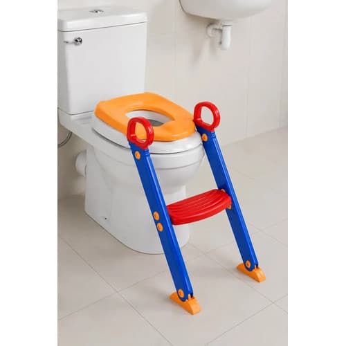 Escadinha Troninho Assento Redutor De Privada Infantil Amarelo Azul Lisa