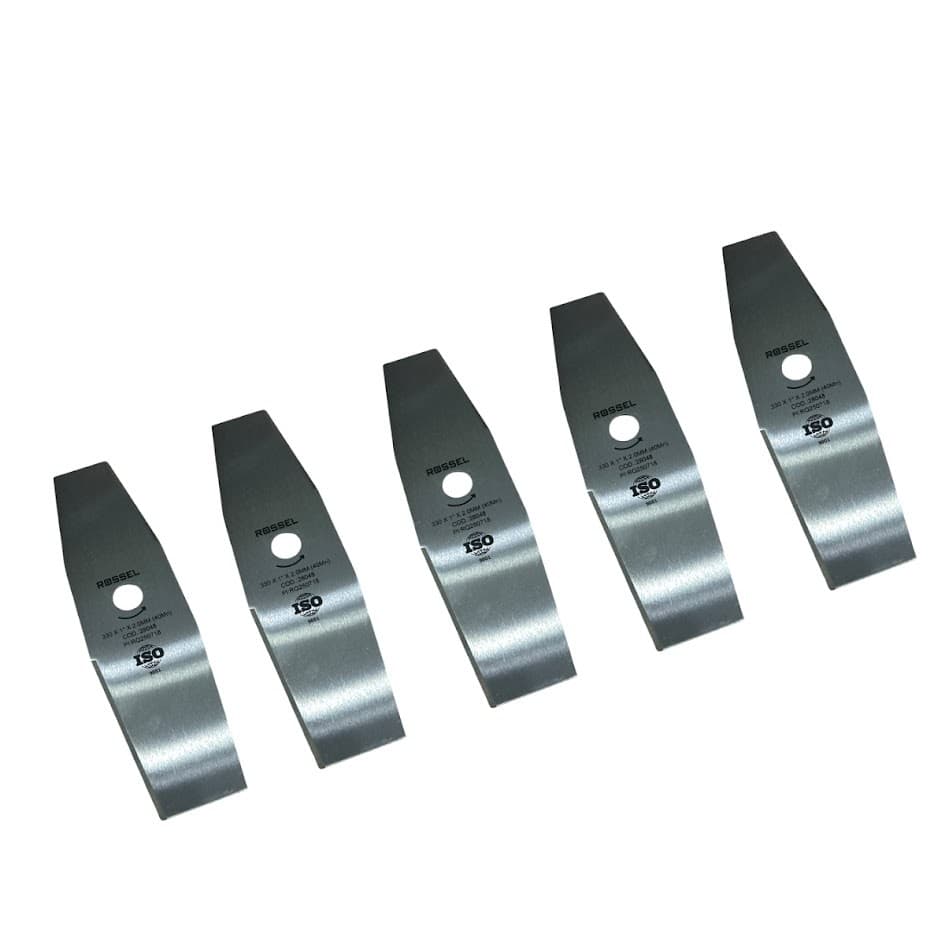 Lâmina 2 Pontas Roçadeira Furo 1" 330mm x 2,0mm c/5UN Universal Multimarcas Toyama Tekna