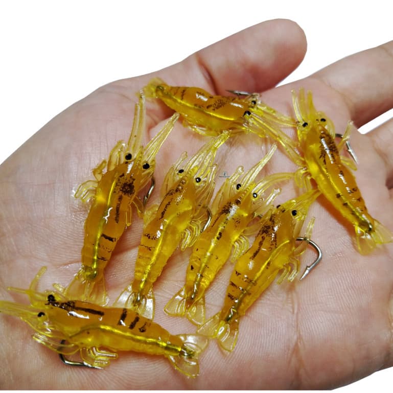 Kit Isca Artificial Camarão Aromatizado Silicone Com Anzol 4cm 2g Pesca Robalo Tucunaré Curvina