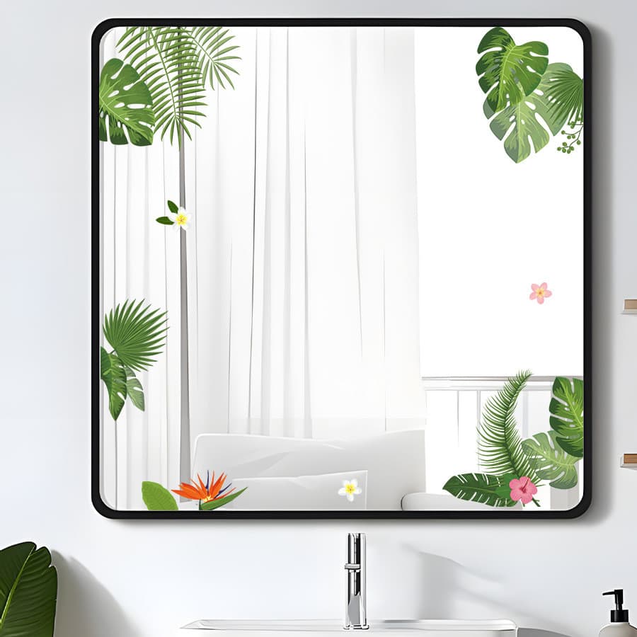 Adesivos de parede planta verde fresca auto-adesivo espelho adesivos penteadeira janela decoração do banheiro adesivos