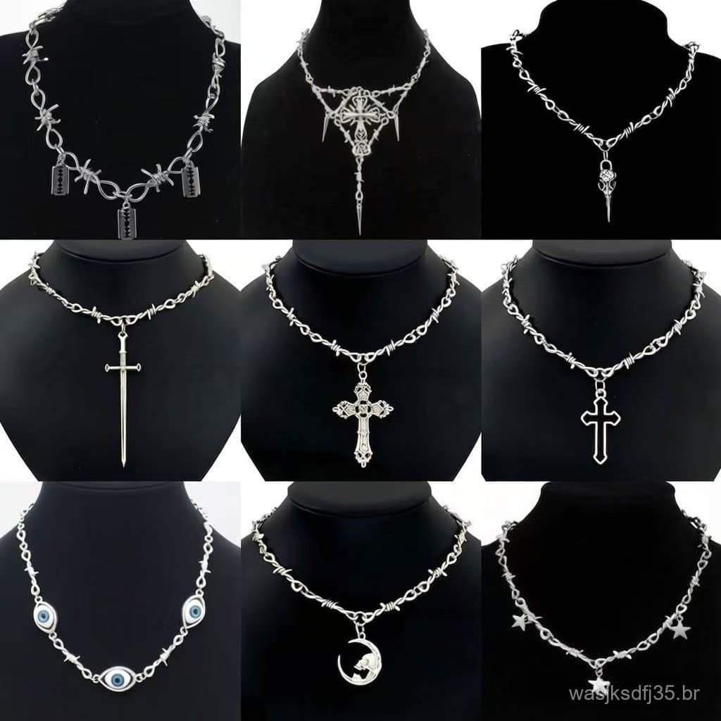 Colar com pingente de corrente pontiaguda e lâmina cruzada em estilo punk, acessório elegante em forma de videira para h