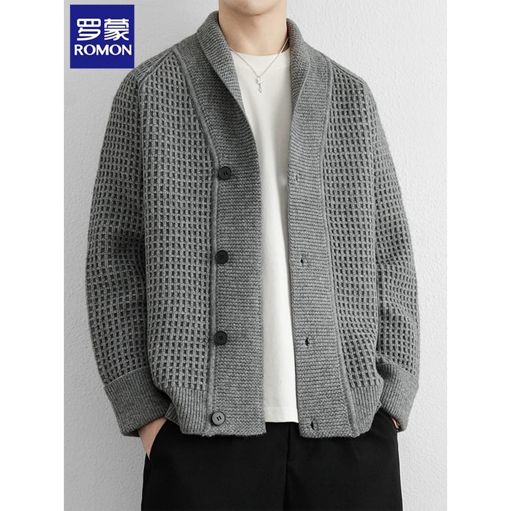Lomon 2025 outono inverno jaqueta cardigã de malha masculina Casual solta de meia-idade jovem de meia-idade