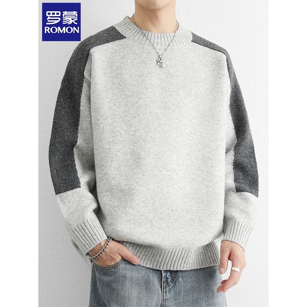 Lomon suéter masculino com gola redonda, outono inverno, novo estilo, estilo americano, roupa de rua, solto, Casual, rou