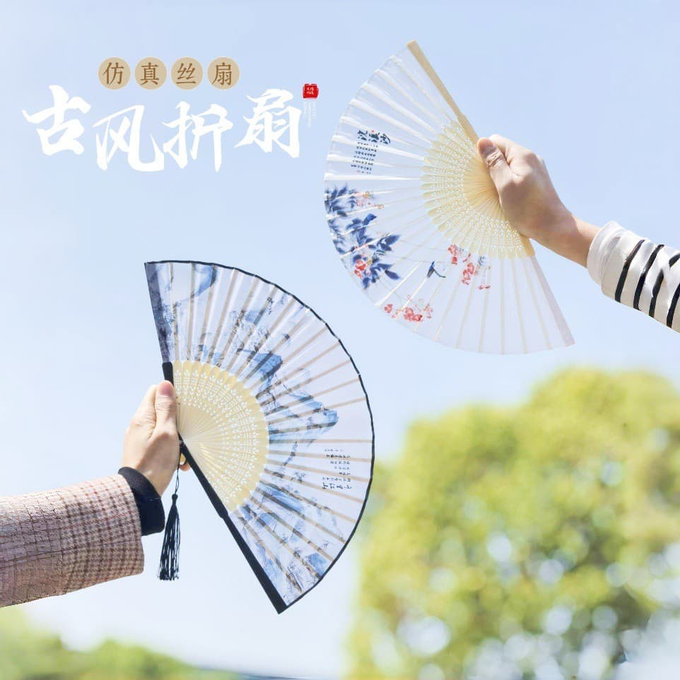 Novo leque dobrável de estilo antigo, leque dobrável de imitação de seda em estilo chinês para mulheres, adequado para H