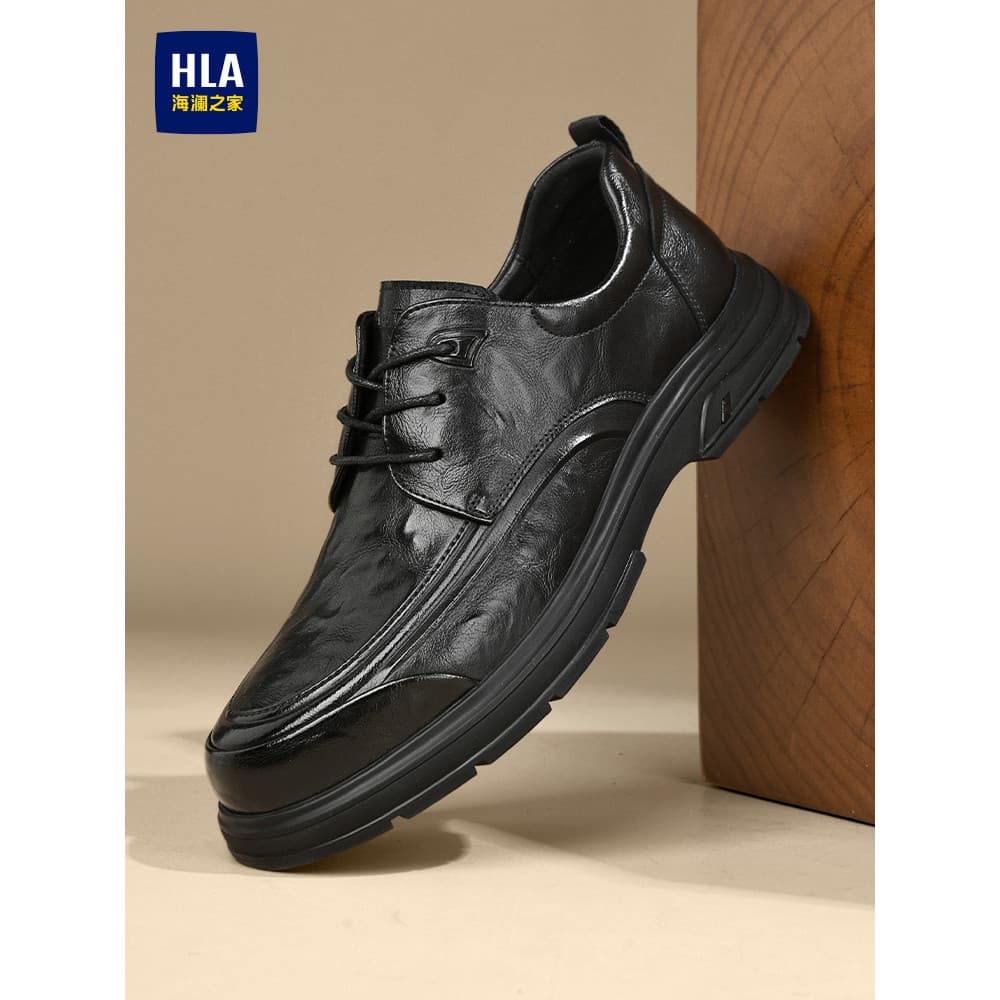 HLA/Hailan House Sapatos Masculinos Outono Novo Estilo Sapatos Casuais De Couro Masculino Clássico Dedo Redondo Lace-Up