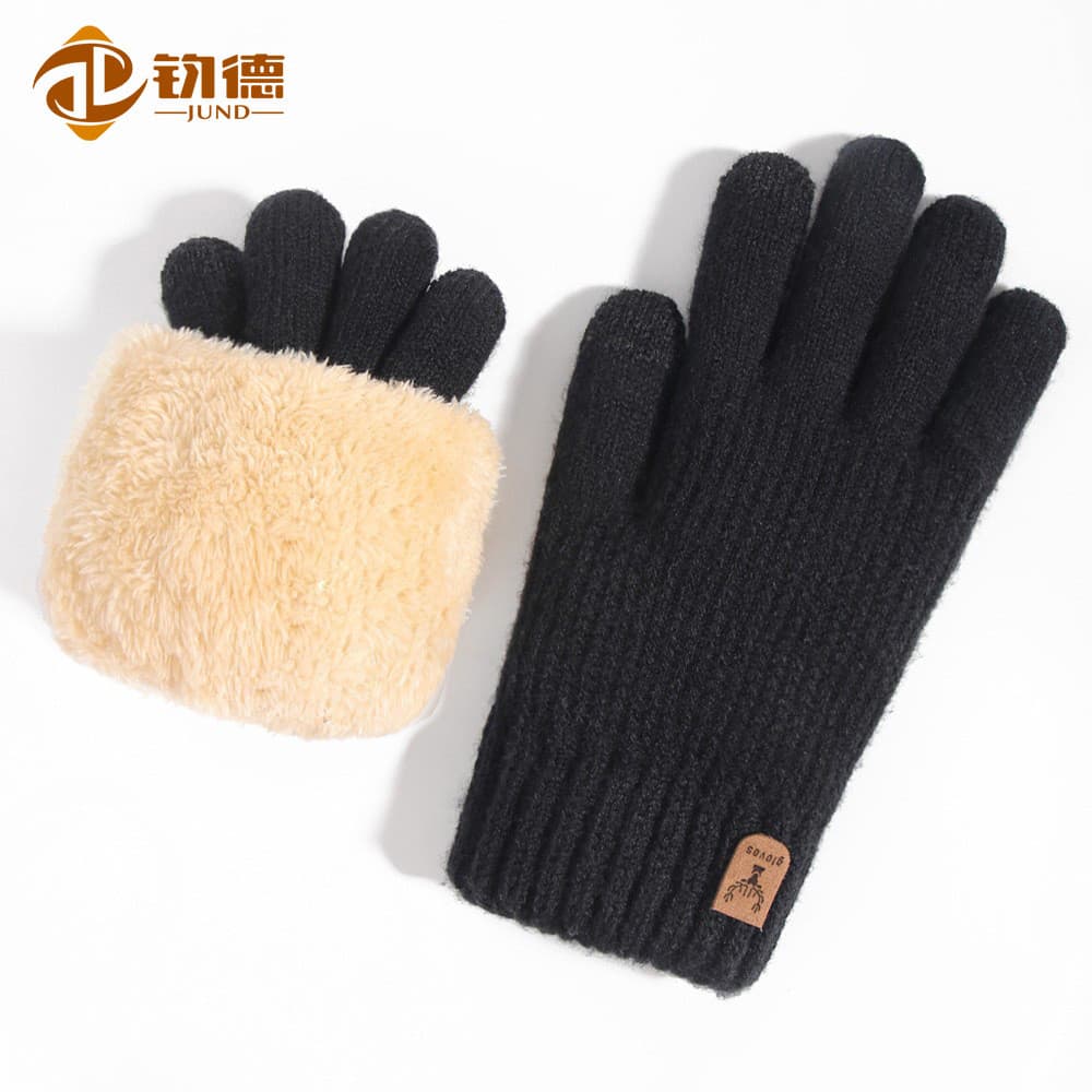 Nova lã de malha luvas de tela sensível ao toque dos homens inverno forro de lã engrossado ao ar livre à prova de frio l