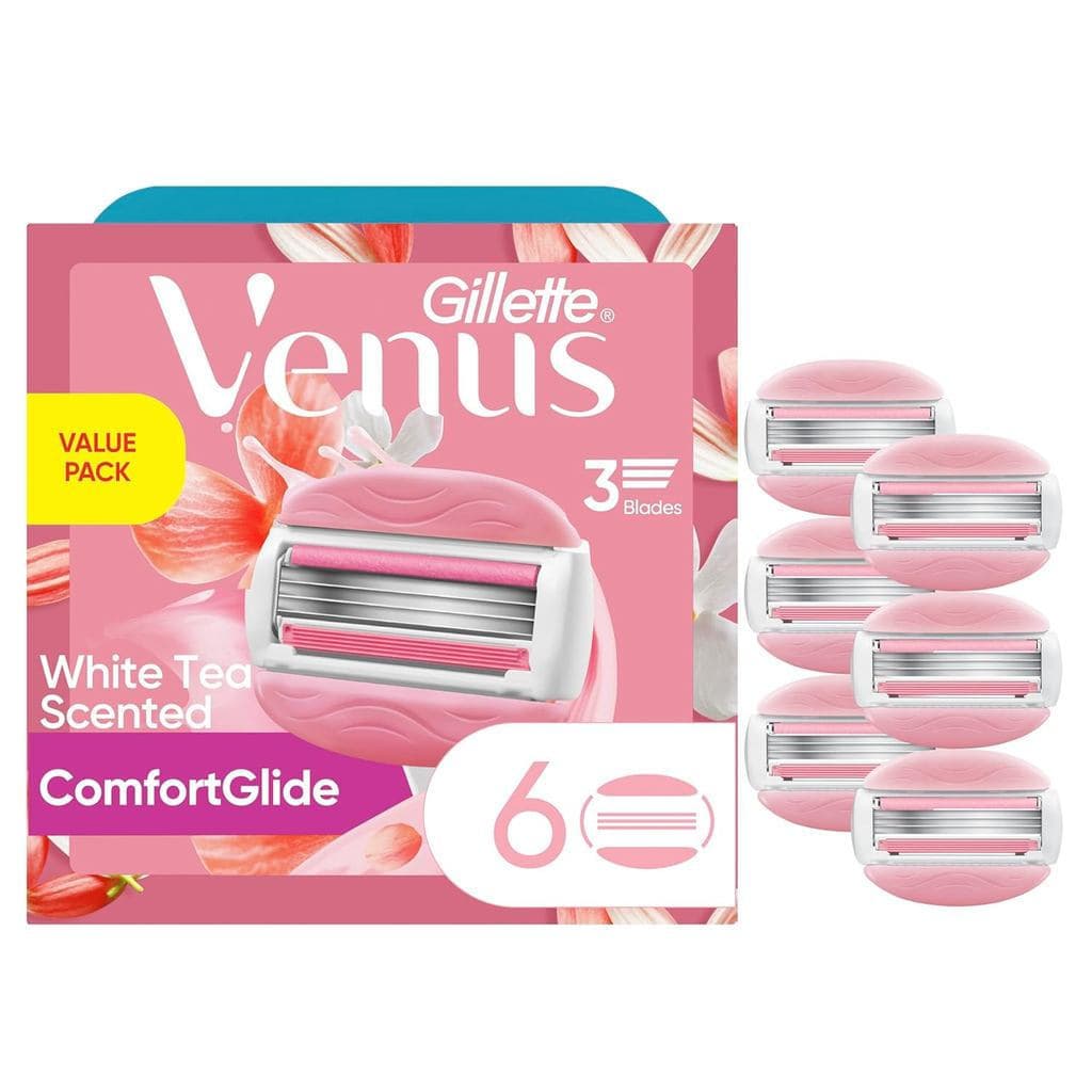 Lâmina de Barbear Feminina Gillette Venus Comfort Smooth com Aroma de Chá, pacote com 3 lâminas de reposição, conjunto d