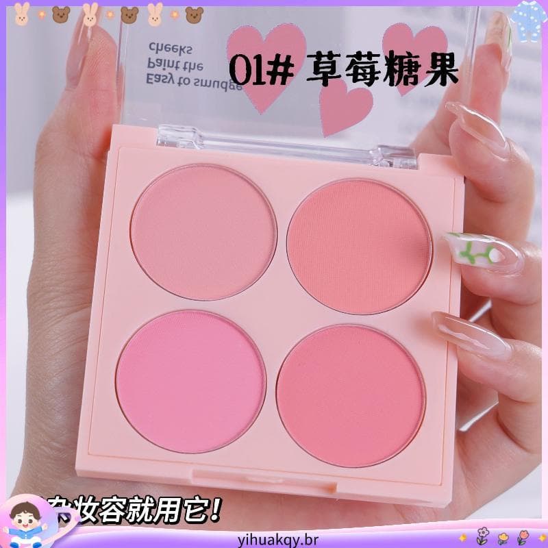 Paleta de Blush de quatro cores com levantamento de cor Natural, desejo puro fosco, iluminando a tez, à prova d'água, à