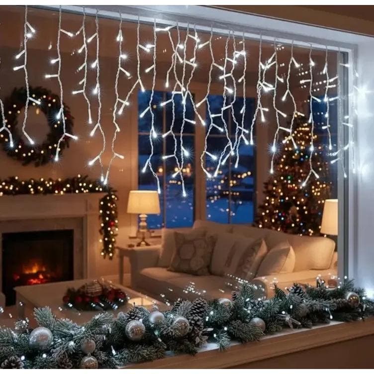 Cascata 400leds 10metros FIXO Decoração Uso Interno  Com Macho Femea Vipilumina