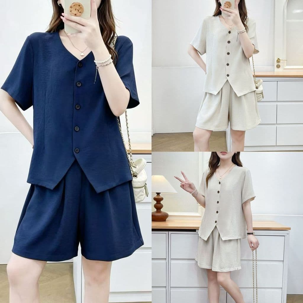 Novo estilo Plus Size roupas femininas gordura mm versão coreana com decote em V ombro Formal de manga curta topo + Shor