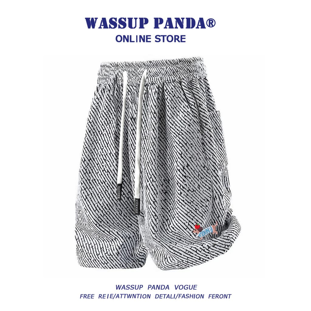 WASSUP PANDA Chenille Bordado Dachshund Casual Calças Cortadas Homens Verão Novo Estilo Solto Shorts All-Match